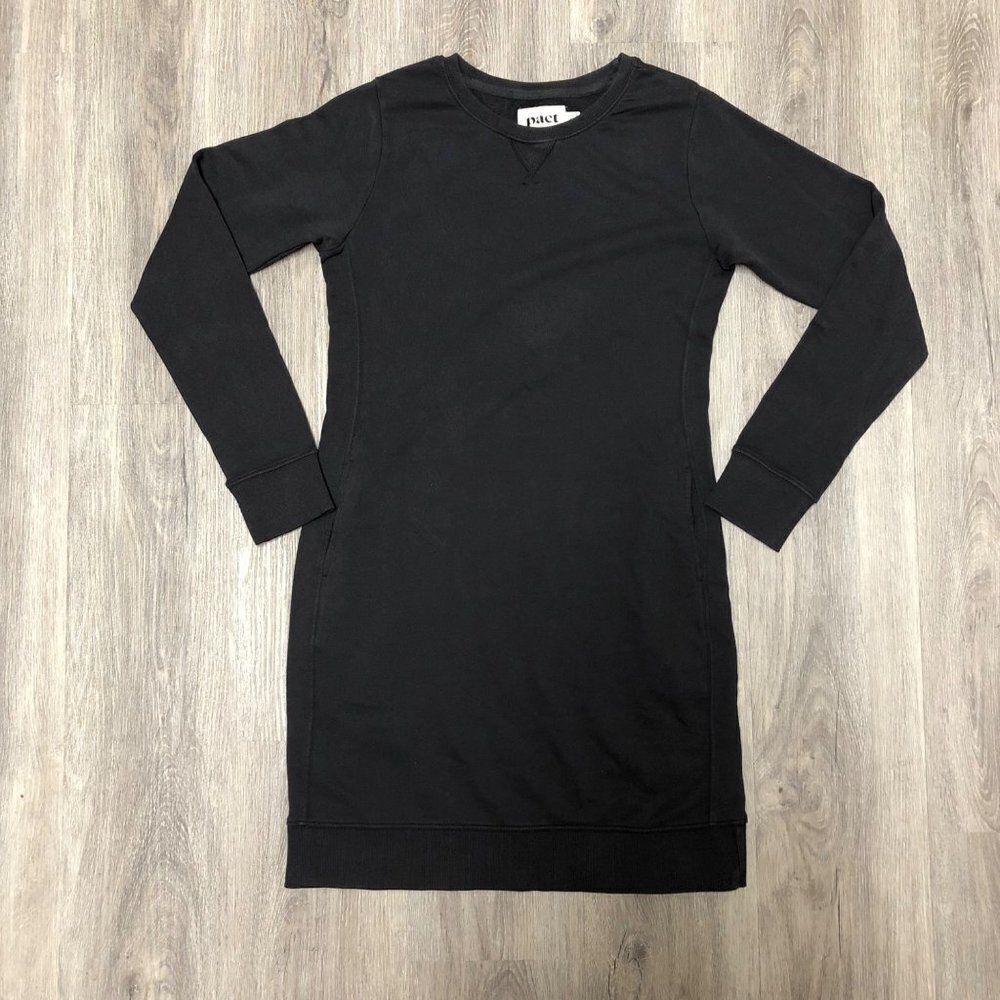 Pact Women's Size Small Crewneck Sweatshirt Dress Black 100% Organic Cotton Cozy